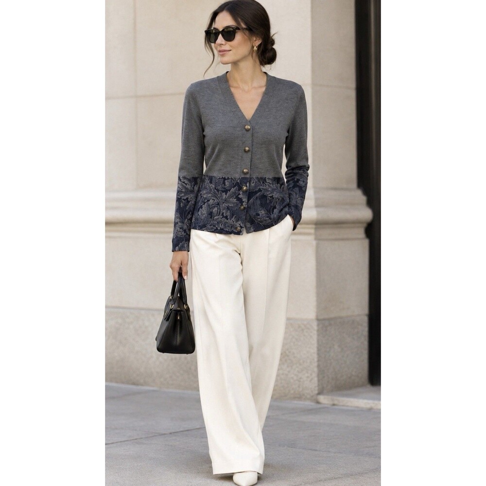 Marc by Marc Jacobs Acanthus Printed Women’s 100% Merino Wool V-Neck Cardigan S